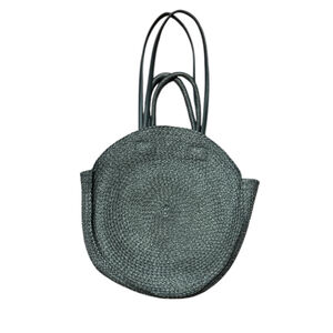 H&M Woven Tote Bag Round Boho With Handles Black Unworn